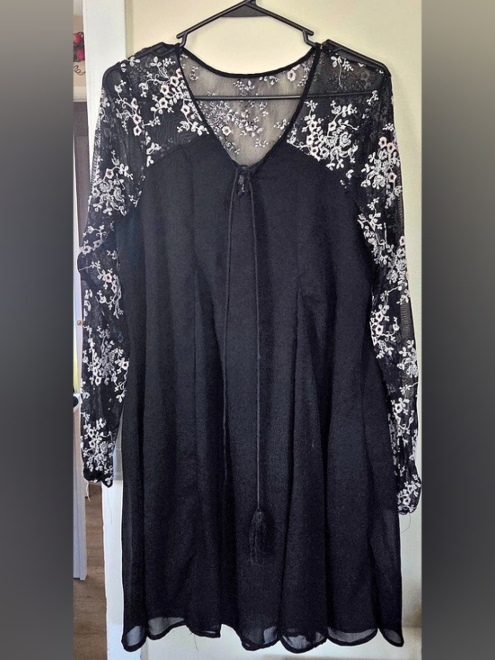Maurices Floral Long Sleeve Mini Dress in Black & White